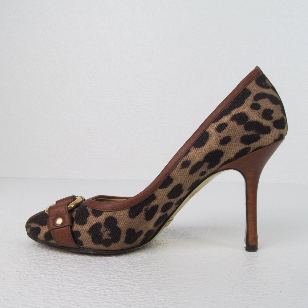 Dolce & Gabbana Leather/Canvas Heels Leopard Print US 6 EU 36
